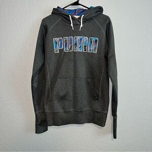 Puma Mens Logo Drawstring Kangaroo Pocket Pullover Hoodie Sweatshirt Gray Medium